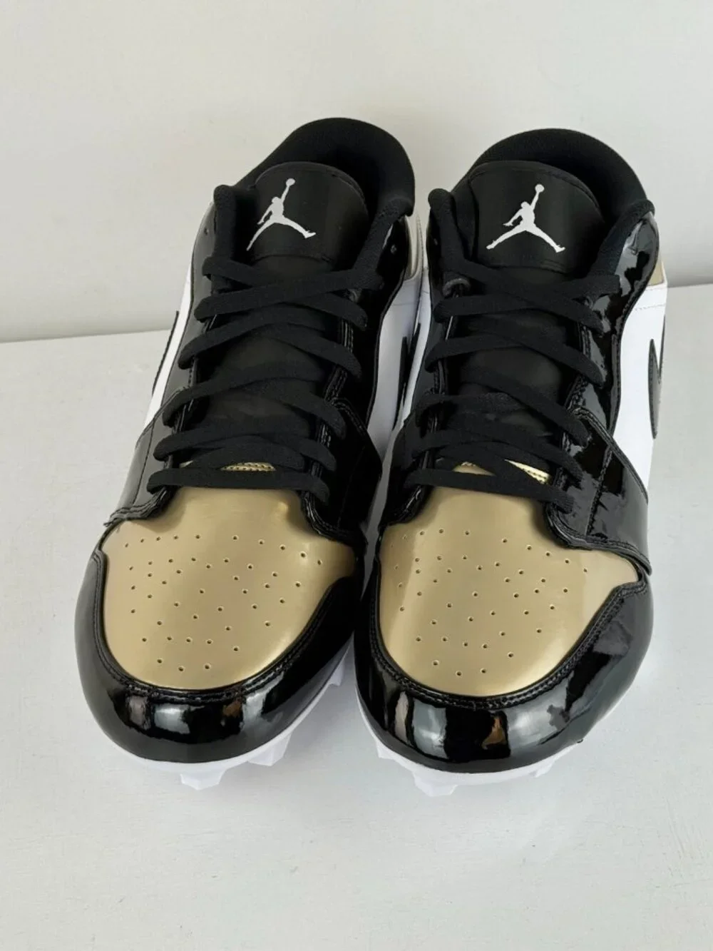 M16 -Nike Air Jordan 1 Retro TD Low Metallic Patent Gold Toe Cleats FJ6245-701